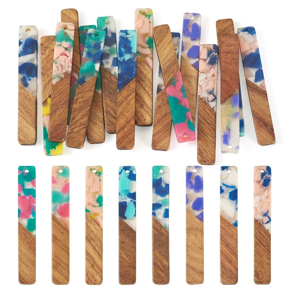 1496 16Pcs Walnut Wood DIY Earrings Pendants Rectangle Shaped Resin Wood